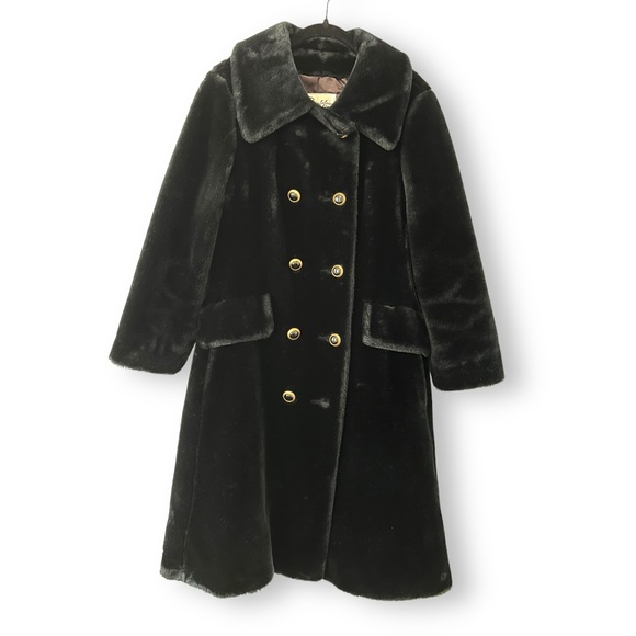 Vintage Brells Downtown Black Faux Fur Elegant Long Line Collared Winter Coat - Picture 1 of 10